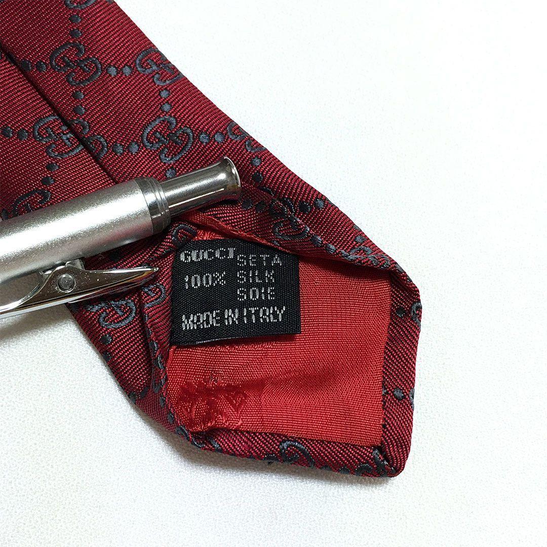 未使用級 グッチ GUCCI ネクタイ シルク GG柄 総柄 ダブルG レッド