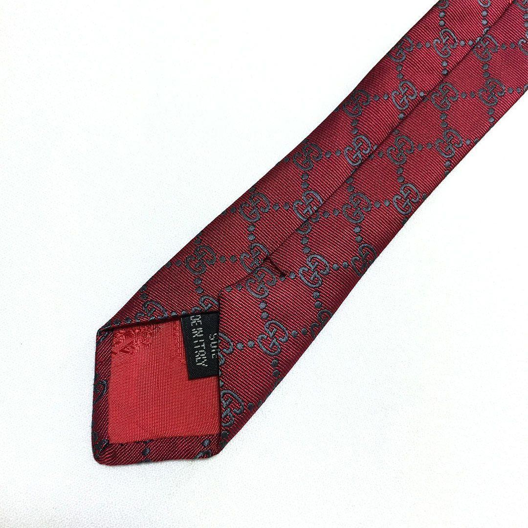 未使用級 グッチ GUCCI ネクタイ シルク GG柄 総柄 ダブルG レッド
