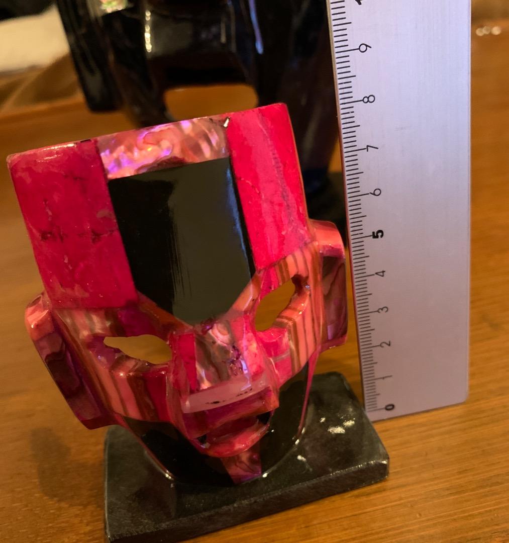 【希少】石仮面の置物（小）ピンク　メキシコ　遺跡関係