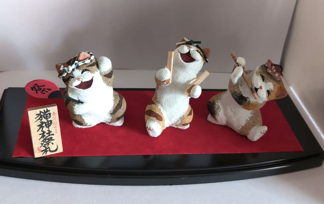 猫の置物（民芸品） 会津桐のこ人形「猫神社祭礼」限定品　希少