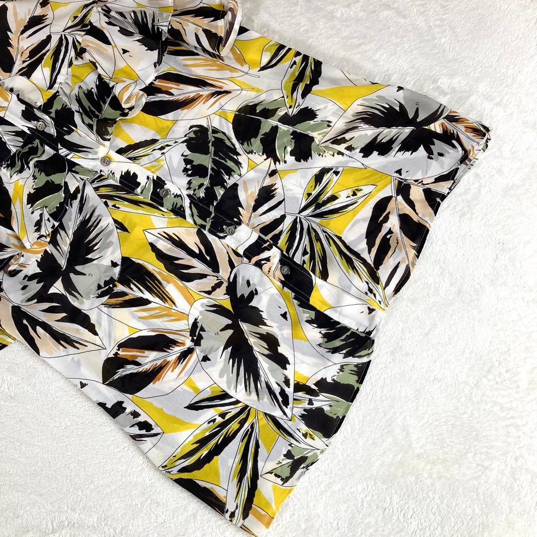 アルアバイル　22SS ボタニカルプリントフリルマオカラー半袖シャツ2 イエロー