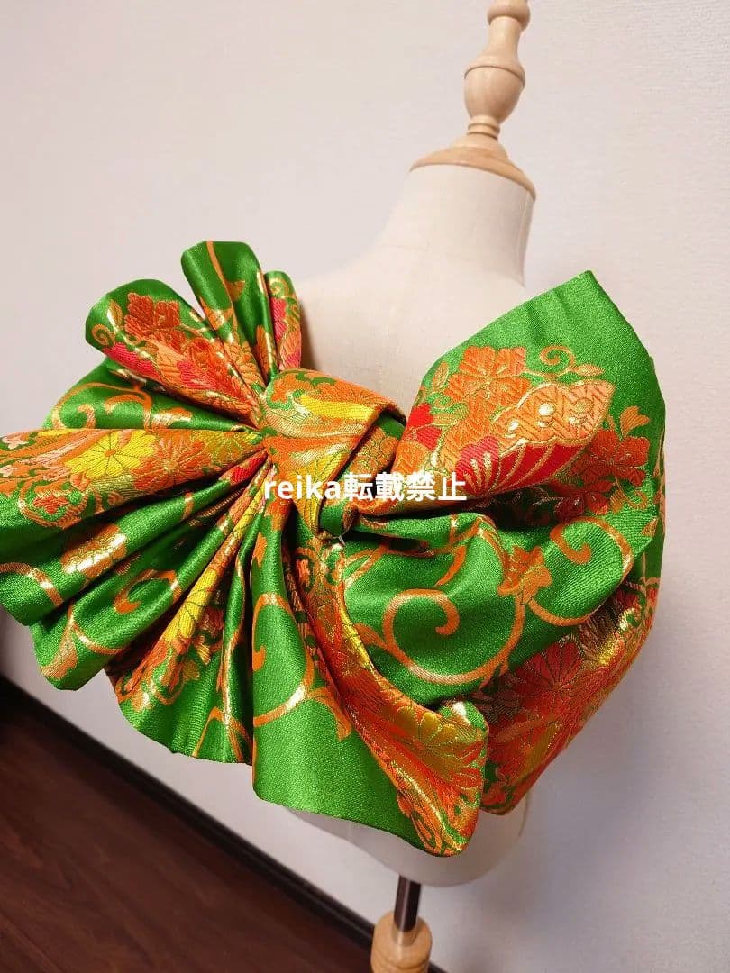 七五三　ジュニア帯　作り帯　一点物　蝶柄　鳳凰　緑系