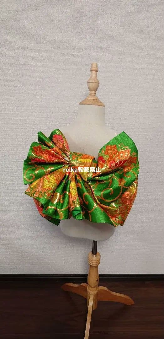 七五三　ジュニア帯　作り帯　一点物　蝶柄　鳳凰　緑系