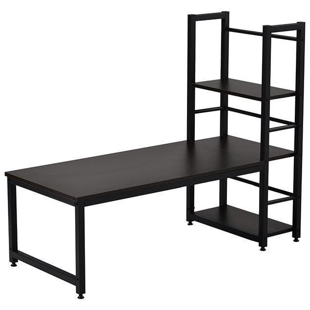 【ダークブラウン】H型PCデスク ロータイプ一体型ラック付き デスクワークデスク