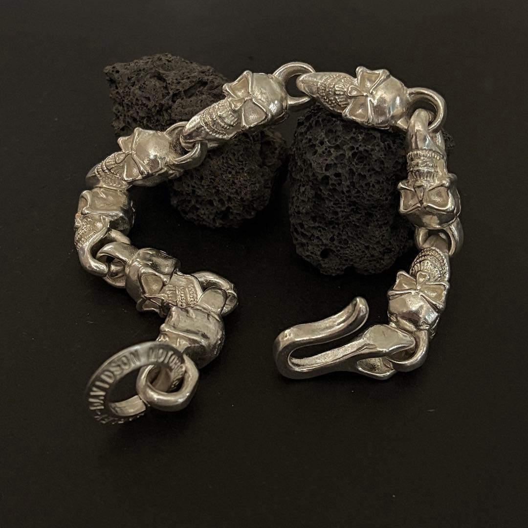 重厚 vintage スカルチェーンブレスレット シルバー925