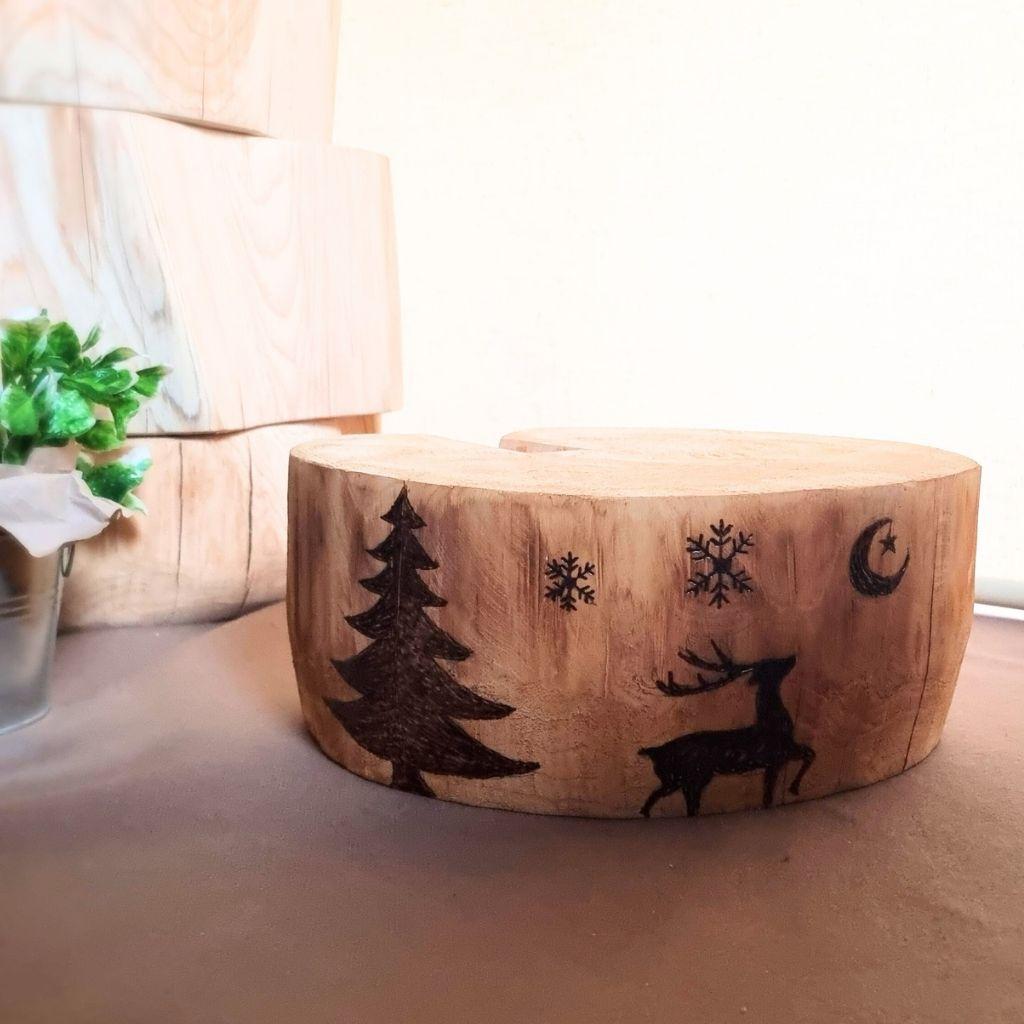 ひのきのテーブル 飾り台 冬の炙り絵 オーガニック