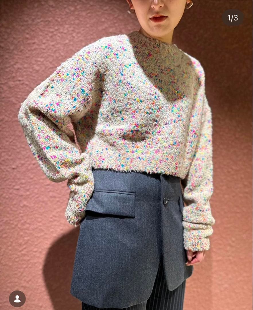 トップス ROKU 6 multi slab crew neck knit