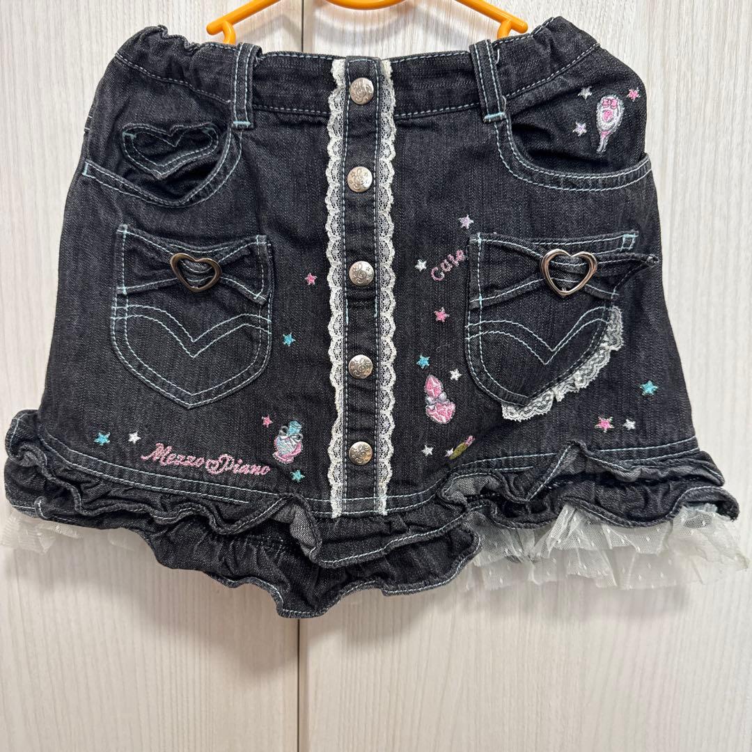 メゾピアノ　レア　デニム　フリルリボンスカート　130 美品　平成レトロ