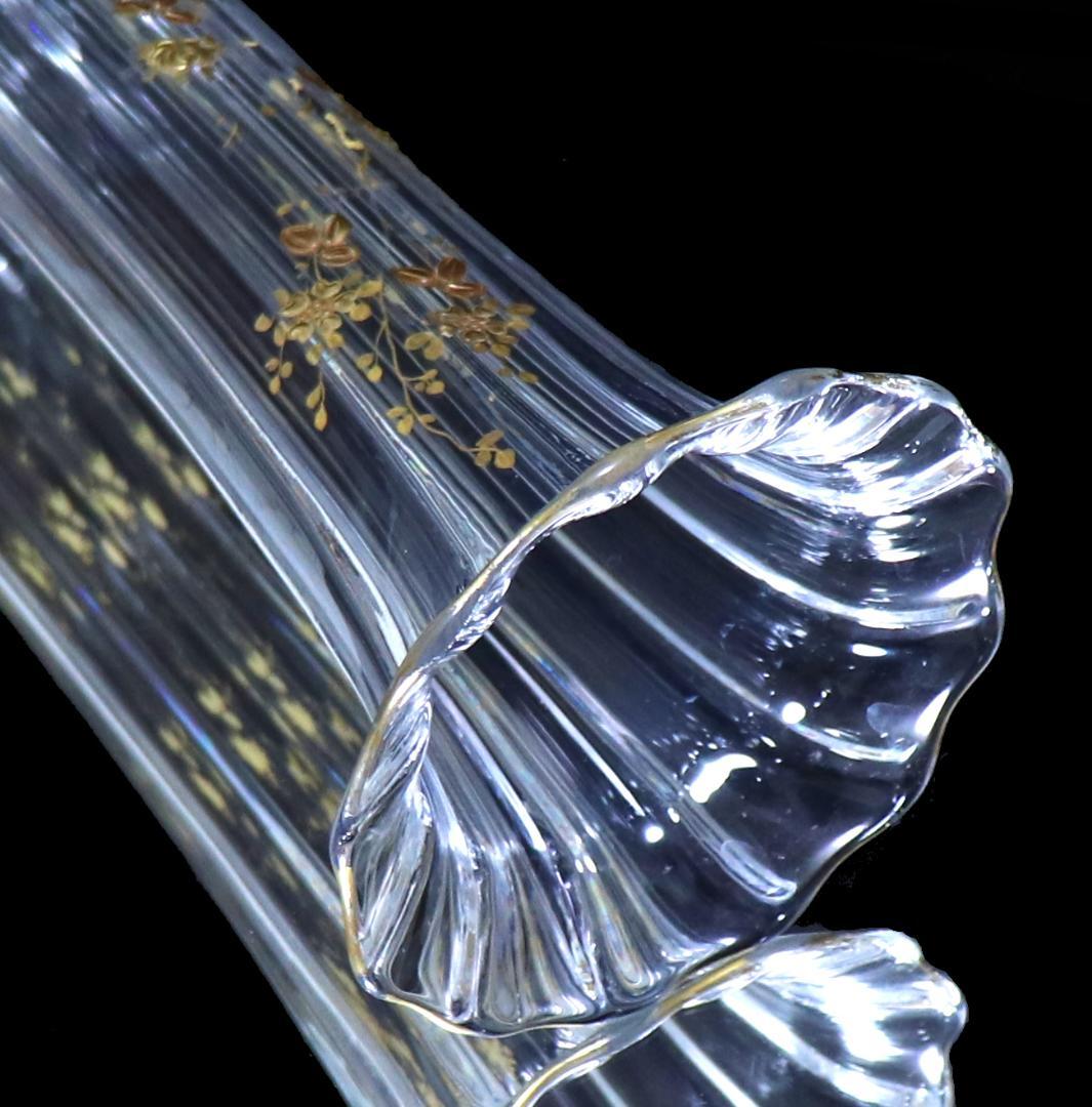 オールド・バカラ 1890年頃 稀少型多面体 大型30cm 金彩盛り上げ花柄花瓶