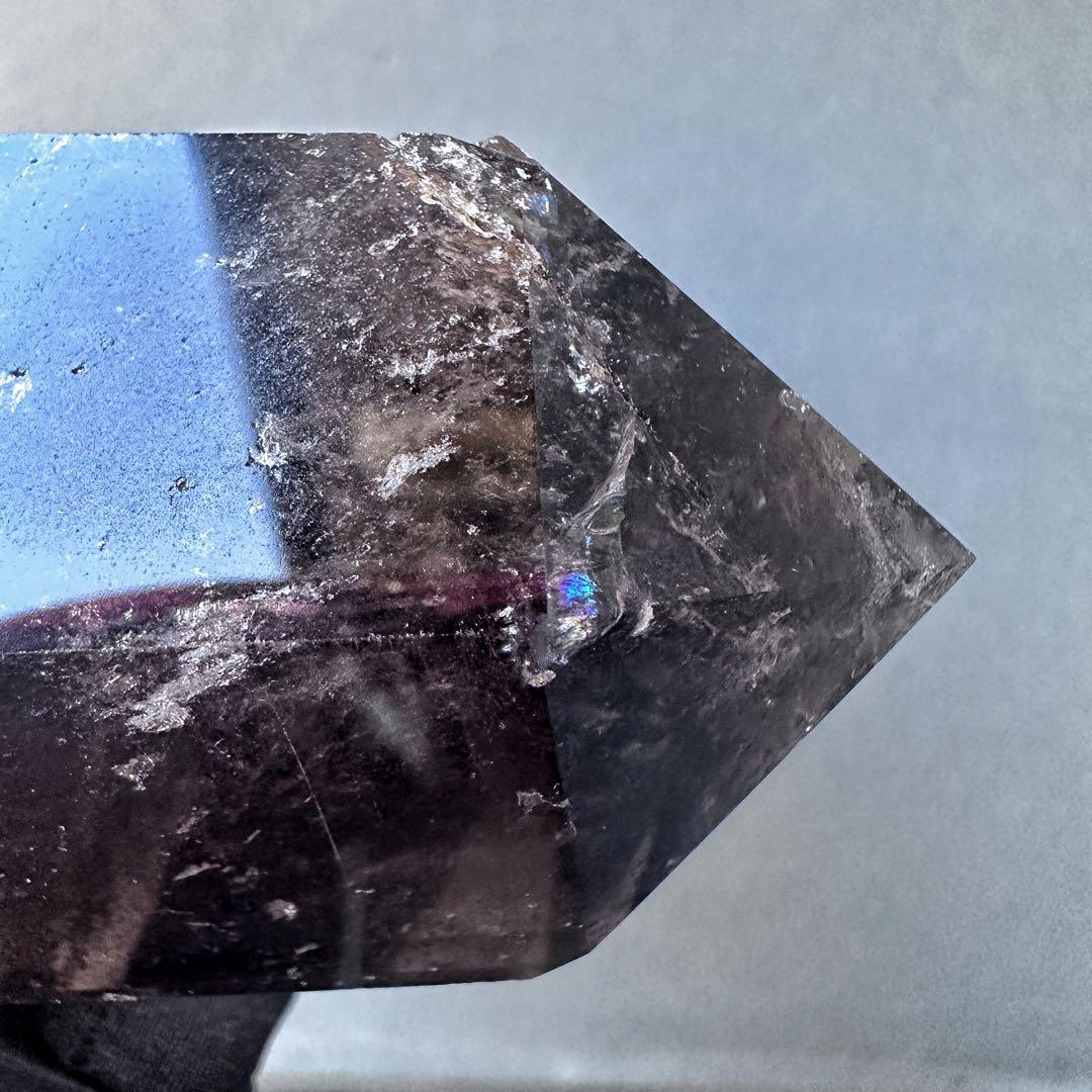 ★神秘的★レインボー魔除スモーキークォーツ六角柱☆パワーストーンA1114