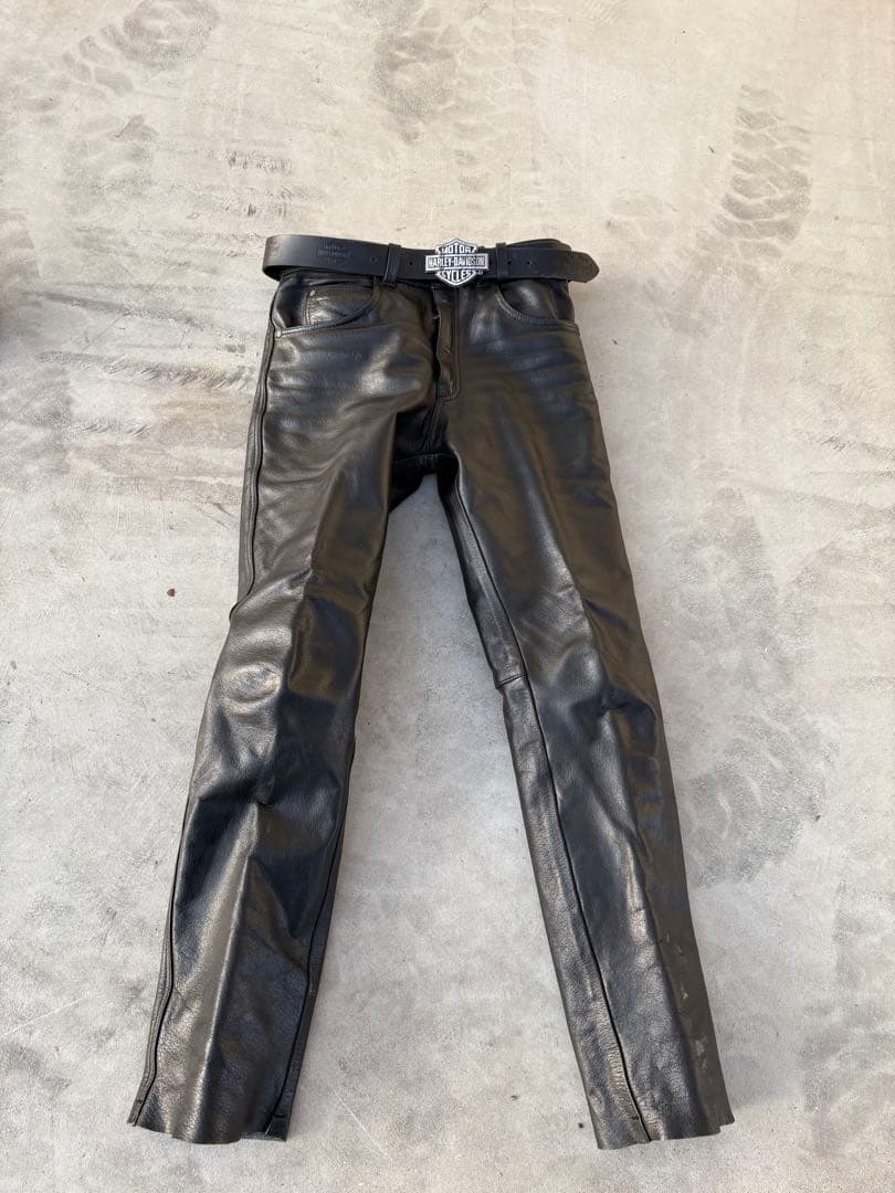 Harley-Davidson 黒レザーパンツ ベルト付き