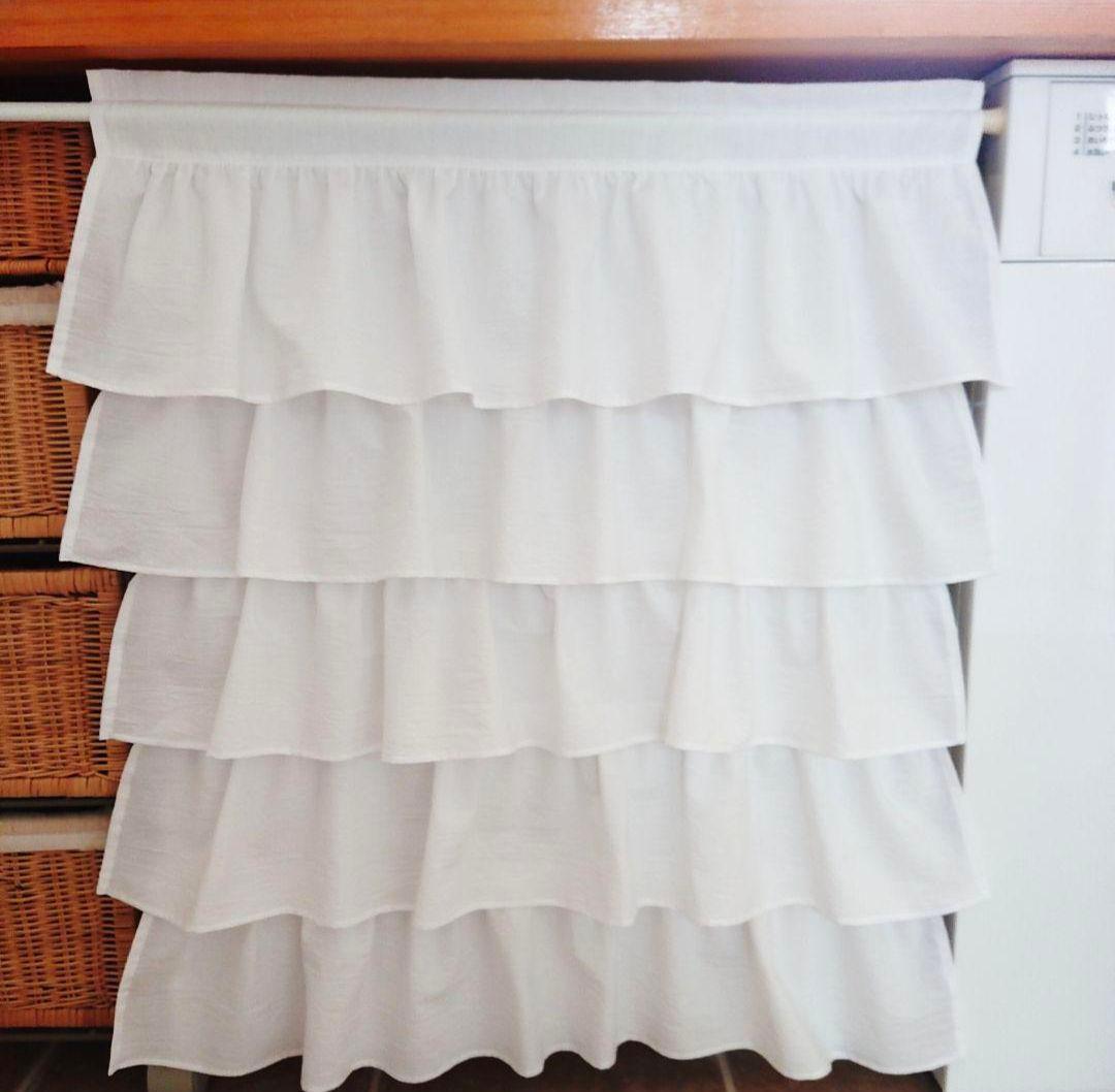 ホワイトコットン♪５段フリルカフェカーテン 62cm×76cm ハンドメイド