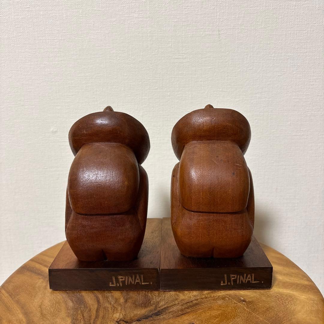 ヴィンテージ メキシコ 作家もの 木彫り 彫刻 ブックエンド インテリア 置物