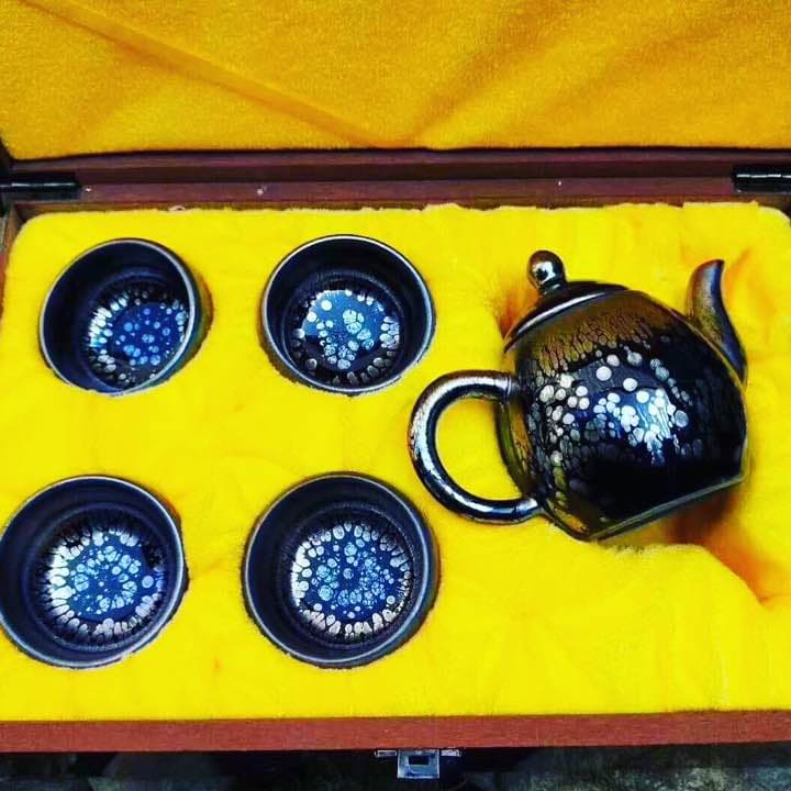 天目風、急須、茶碗セット