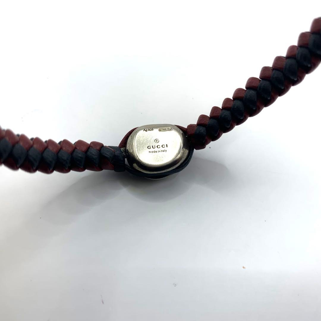 GUCCI グッチ 編み込み レザーブレスレット メンズ 正規品 ブラック 赤