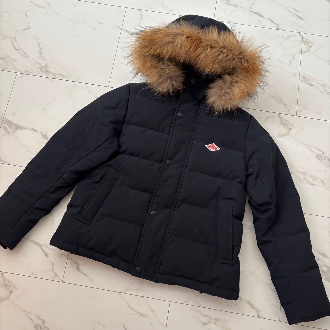 ダントン　ネイビー ダウンジャケット ラクーン　36 ショート丈　JD-8931