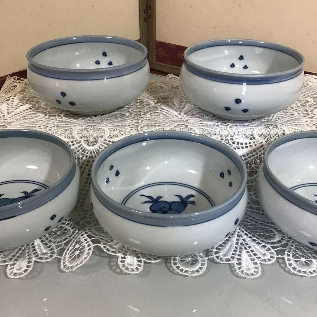 さくあさ❣️源右衛門　染付つばき絵　鉢碗　取鉢5ヶ