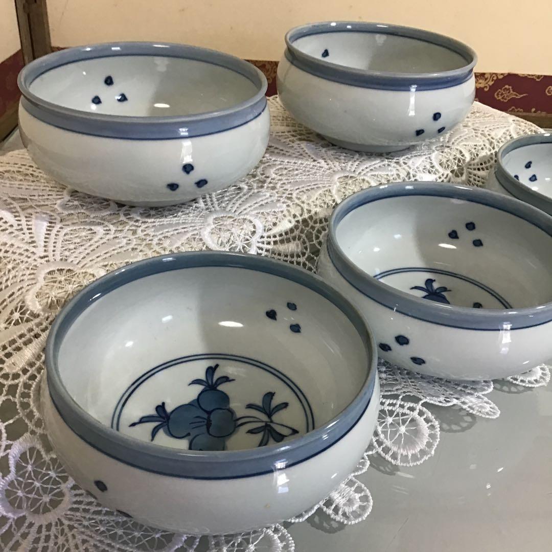 さくあさ❣️源右衛門　染付つばき絵　鉢碗　取鉢5ヶ