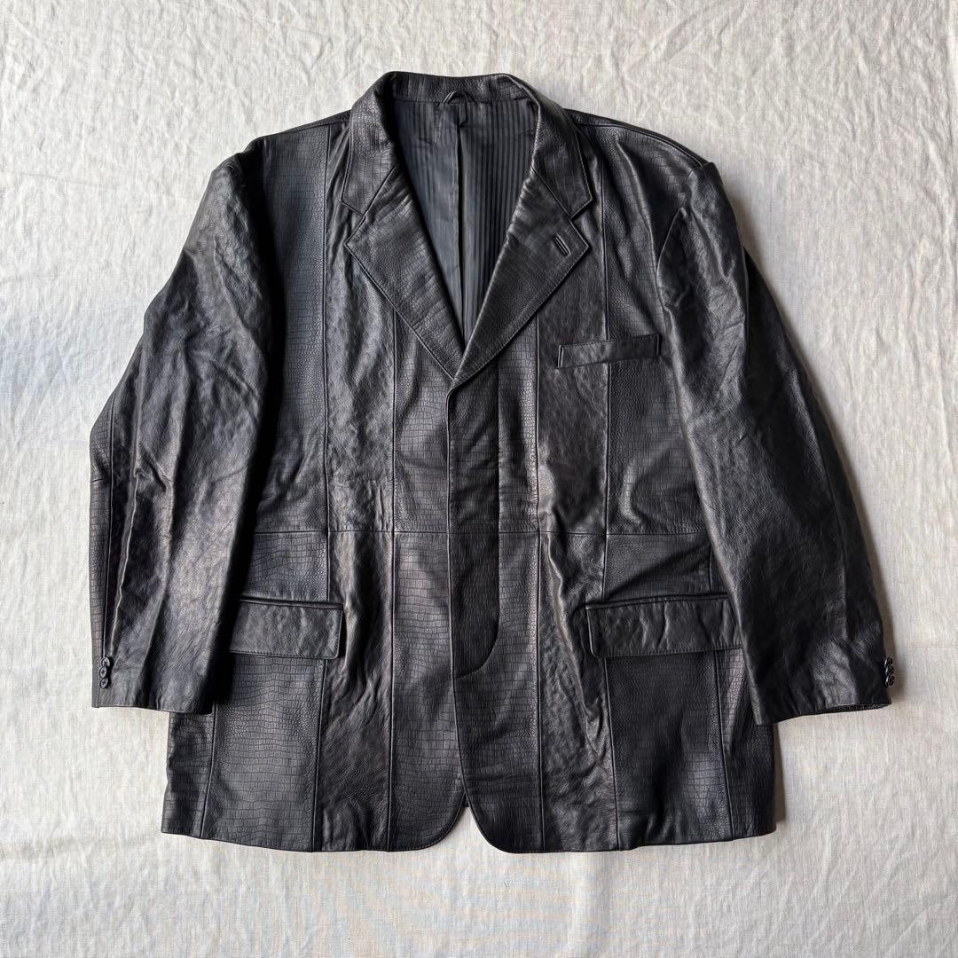 MANCHES レザー 羊革 クロコ型押し オーストリッチ テーラードジャケット