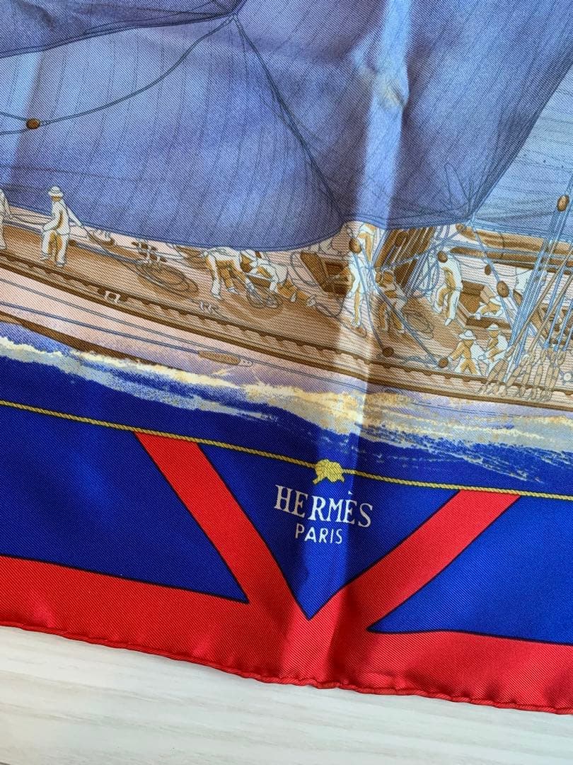 HERMES 帆船デザイン スカーフ