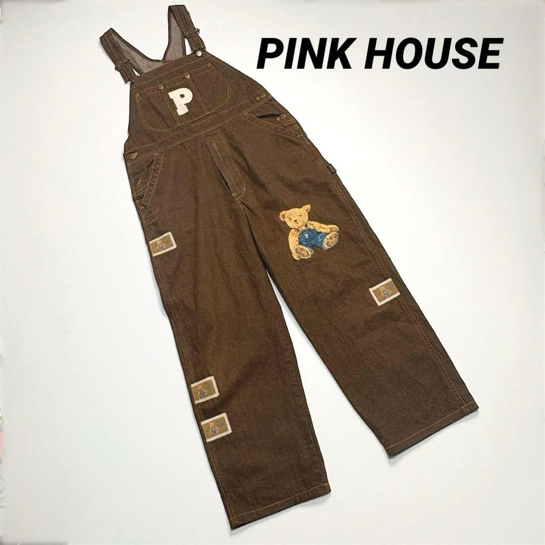 【希少色】ピンクハウス サロペット オーバーオール クマ刺繍 デニム ブラウン