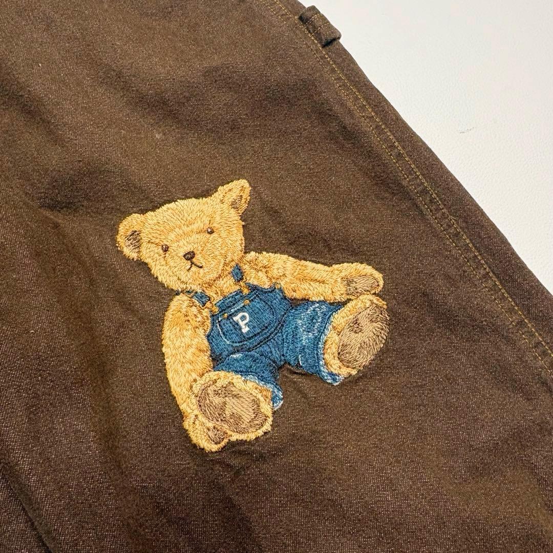 【希少色】ピンクハウス サロペット オーバーオール クマ刺繍 デニム ブラウン