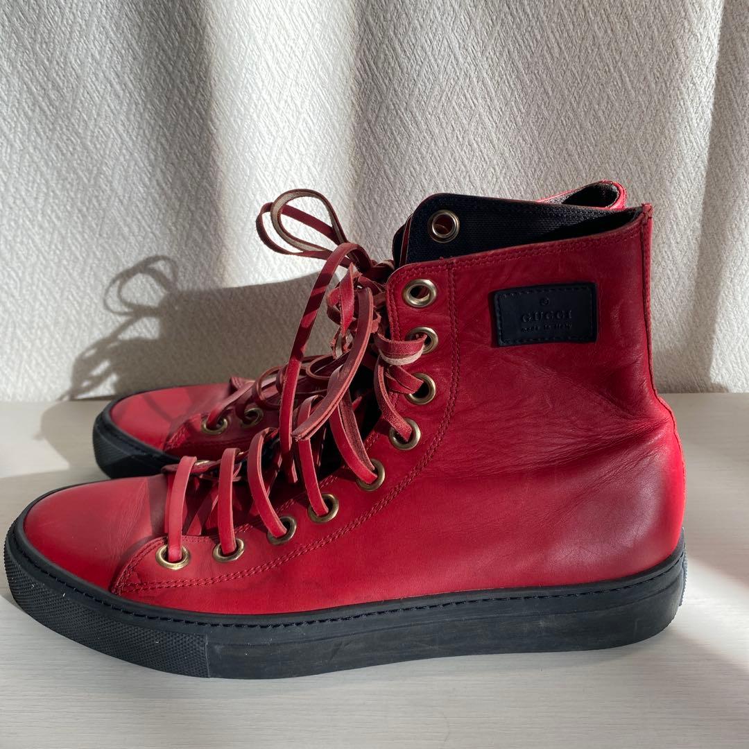 【匿名配達⭕️】GUCCI グッチ　レザーハイカットスニーカー レッド/ブラック