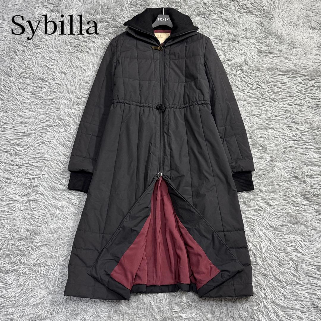美品✨シビラ 中綿 ロングダウンコート Aライン リブニット ブラック ボルドー