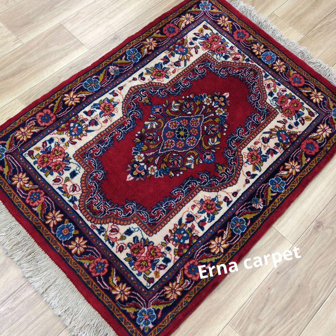 ペルシャ絨毯 手織り 美術品 ＳＡＲＯＧＨ産　91x65 クリーニング済