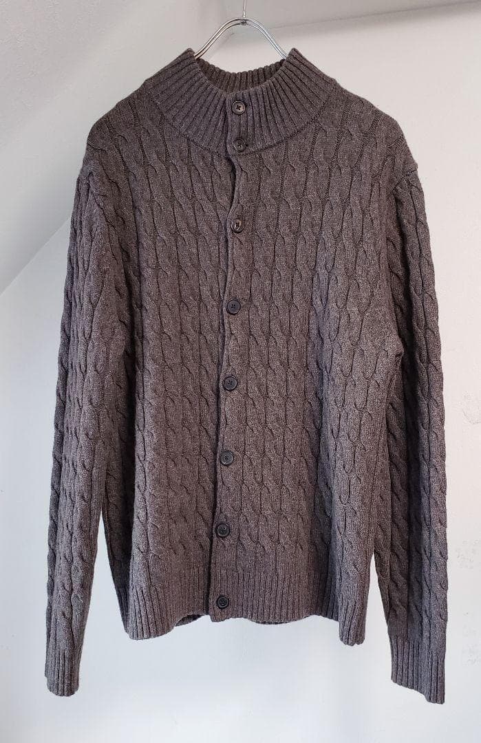 ブルックスブラザーズ メリノウール100% ケーブル編み 厚手カーディガン 杢