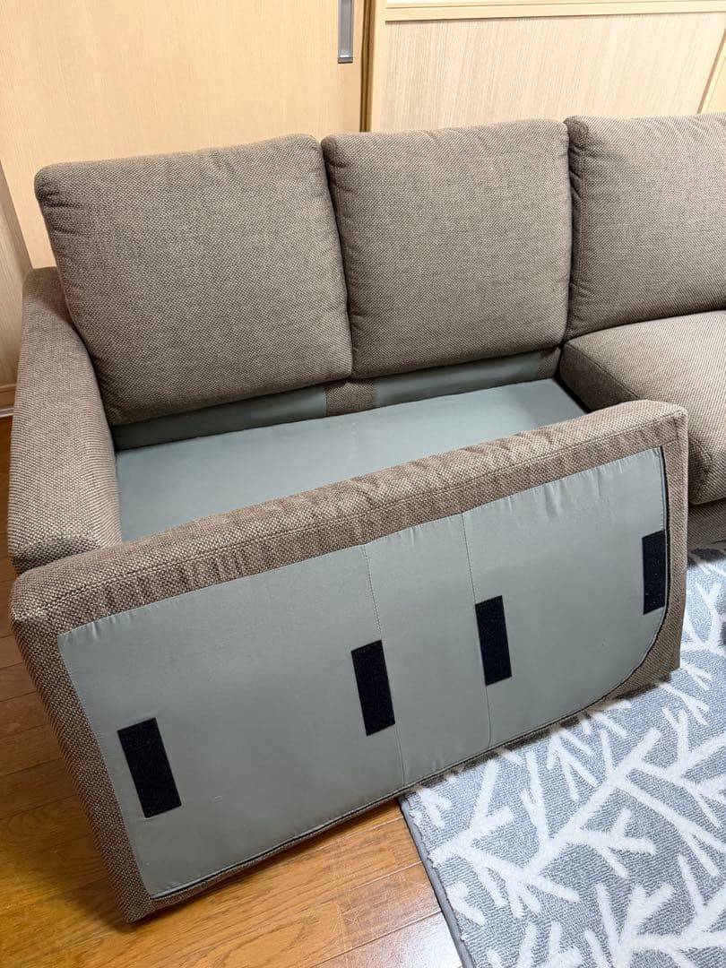 美品 ニトリ N シールド カウチソファ 3人掛け ブラウン ファブリック