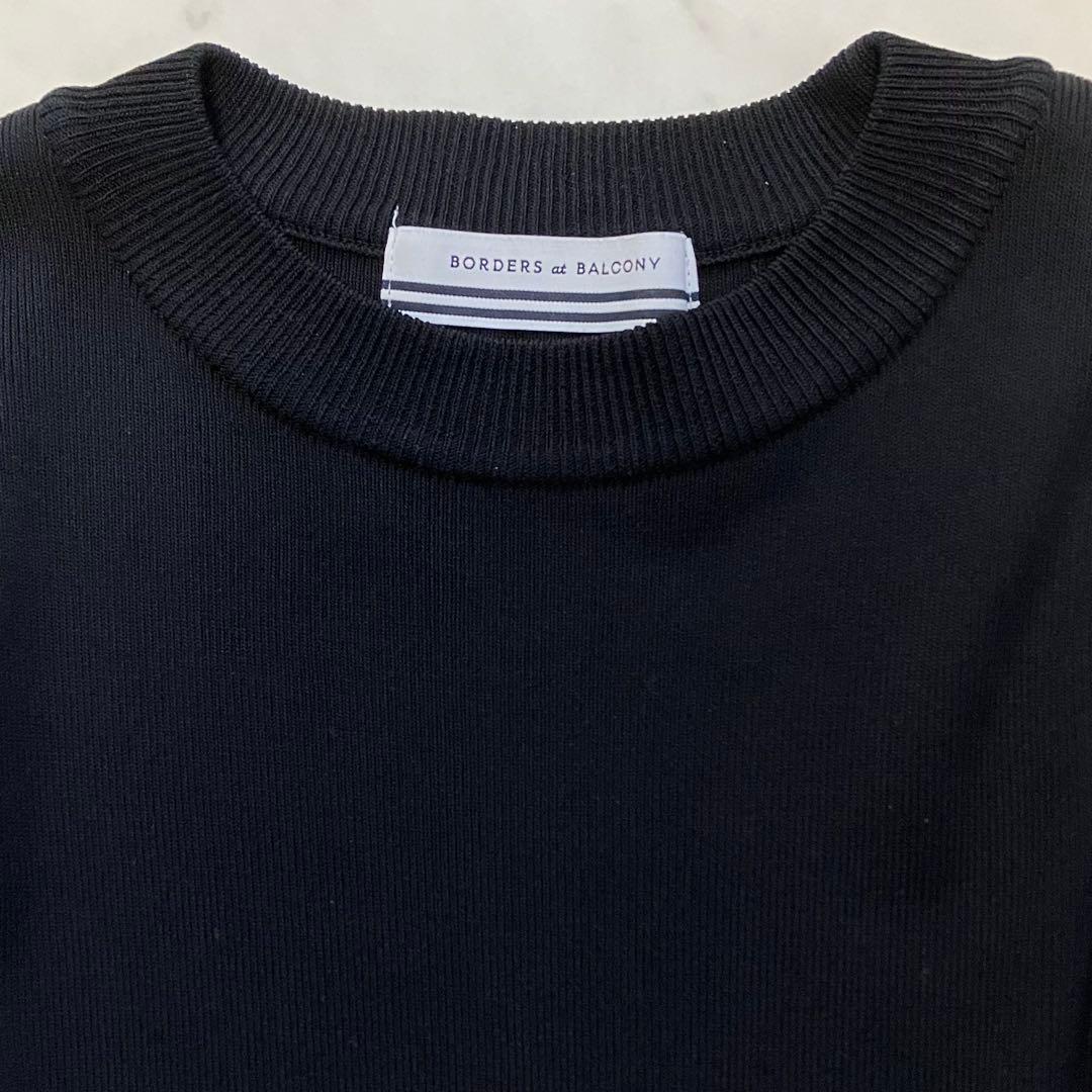 極美品 ボーダーズアットバルコニー ベーシックボーダートップニット フリル 黒