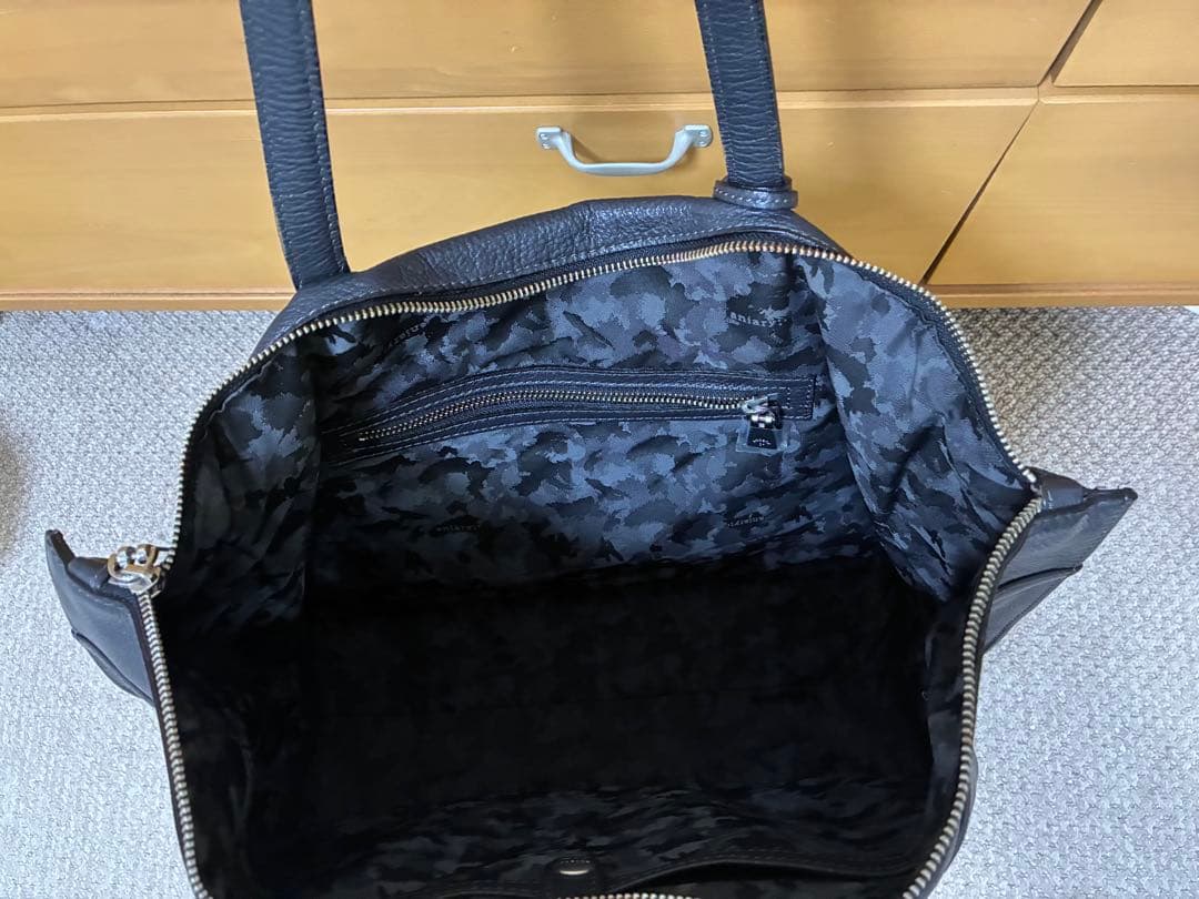 【美品】アニアリ aniaryレザートートバッグ チャコールグレー