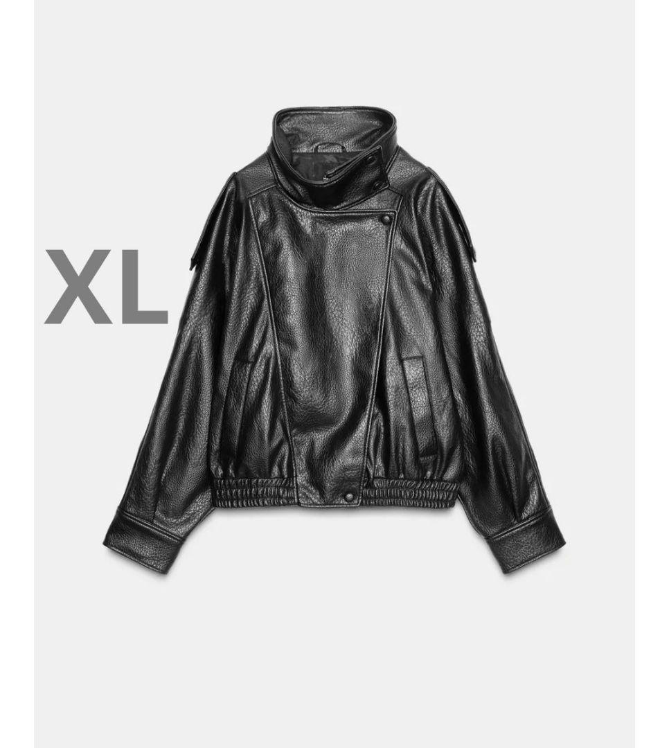 ZARA　フェイクレザーショートジャケット XL ブラック
