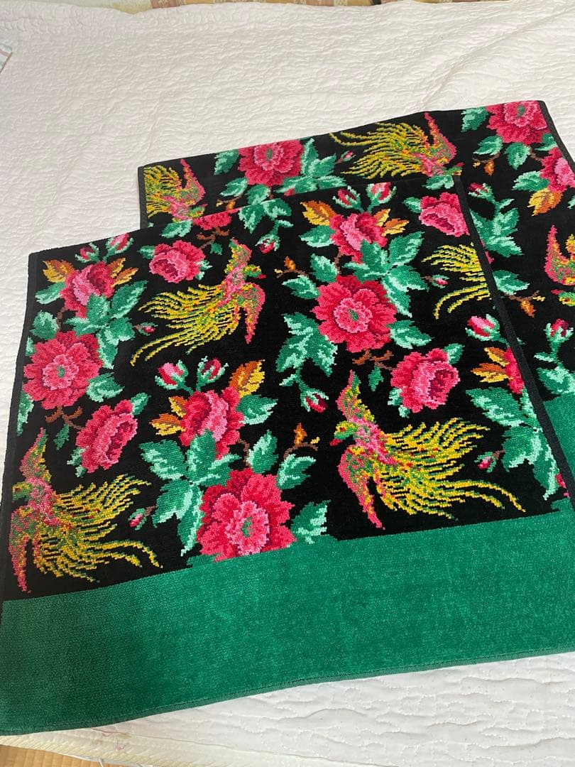 フェイラー タオル 2枚セット フェイスタオル 鳳凰柄 ブラック系 美品 ギフト