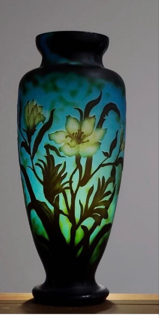 エミール・ガレ風 花模様 アール・ヌーヴォー調 花瓶 フラワーベース51センチ