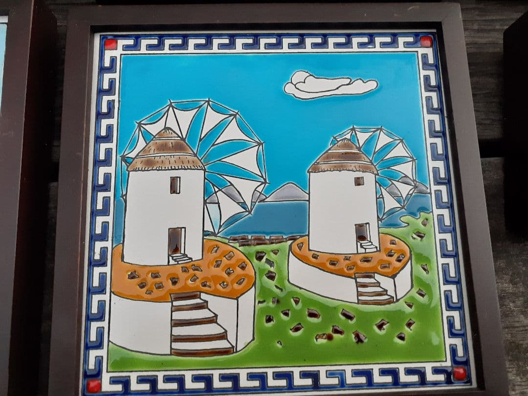 【ぶらんしぇ】ギリシャ風景　壁掛けアートタイル　4枚セット+2枚