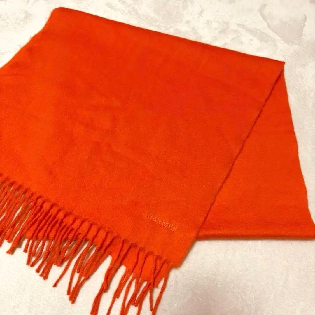 エルメス カシミヤ ロゴ マフラー オレンジ カシミヤ