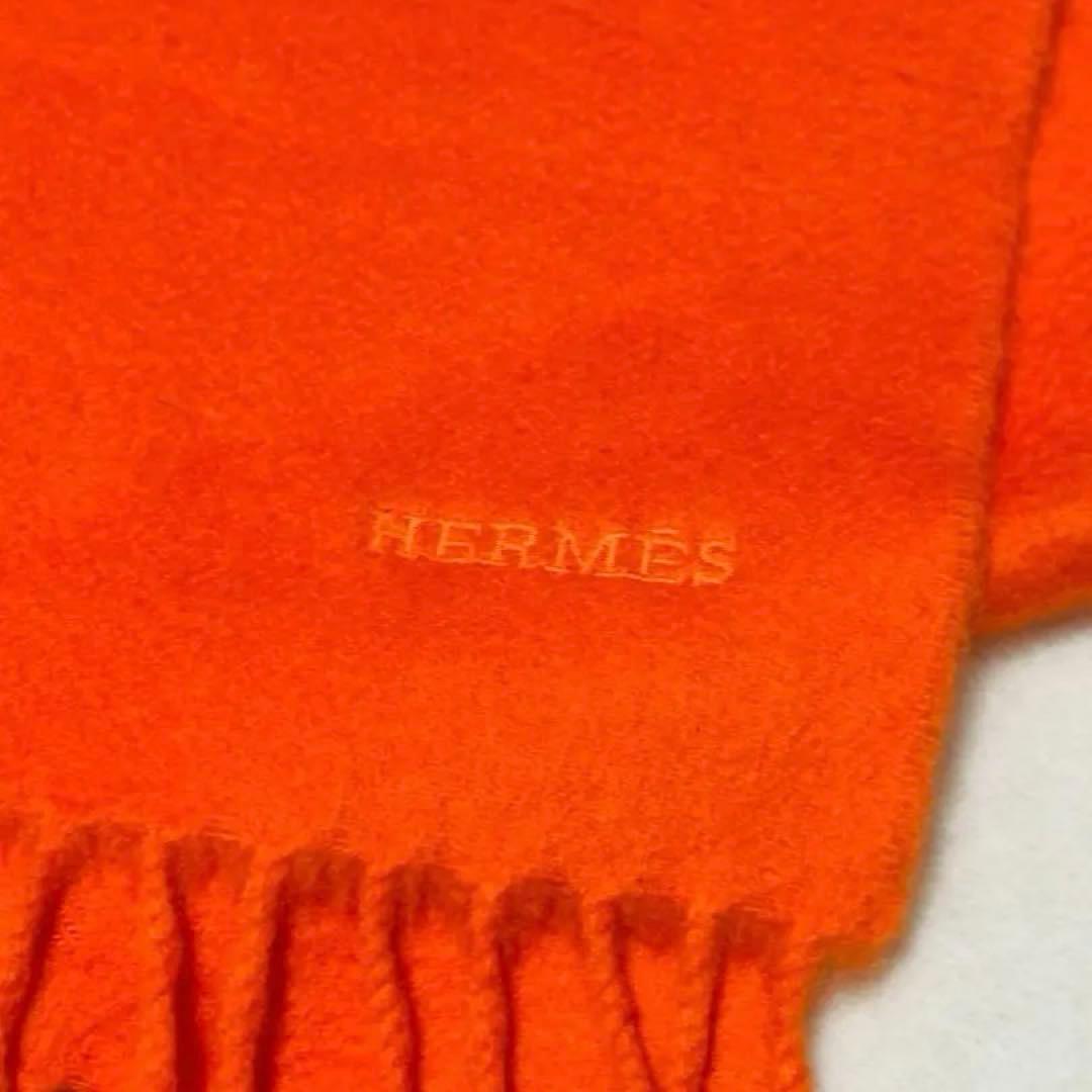 エルメス カシミヤ ロゴ マフラー オレンジ カシミヤ