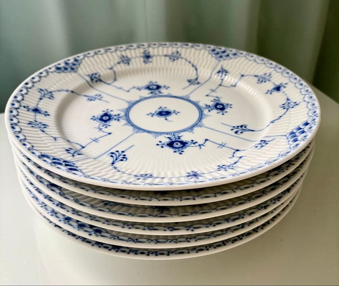 ロイヤルコペンハーゲン　ブルーフルーテッドハーフレースプレート　27cm 6枚