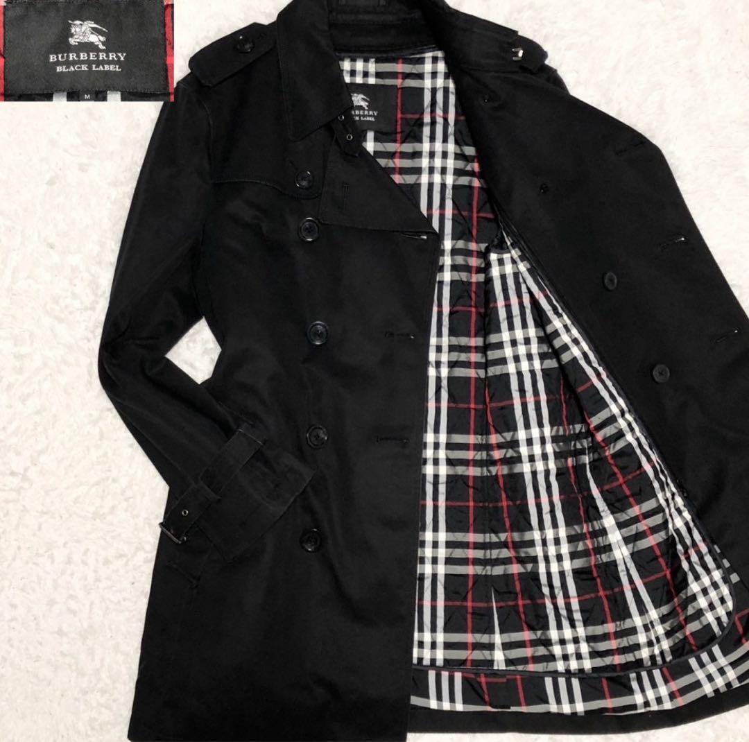 バーバリーブラックレーベル 着脱可ライナー付き トレンチコート ブラック