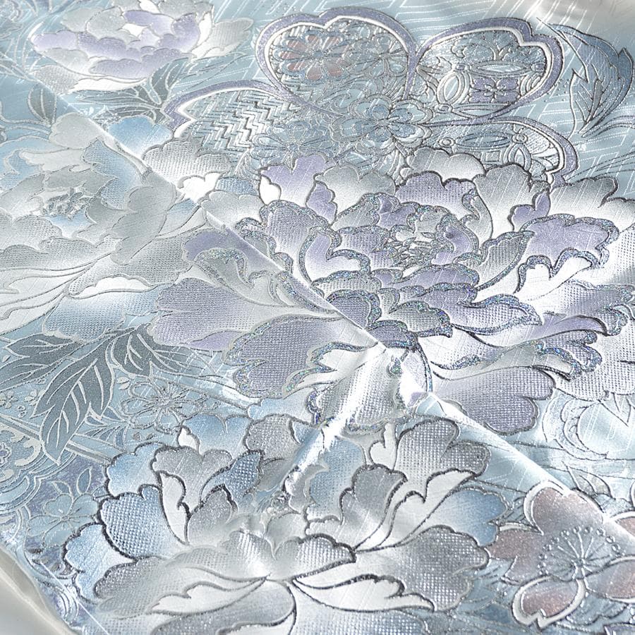 専用　ご予約　振袖　未仕立て　仮絵羽　アイスブルー　牡丹　桜　熨斗目　銀彩加工