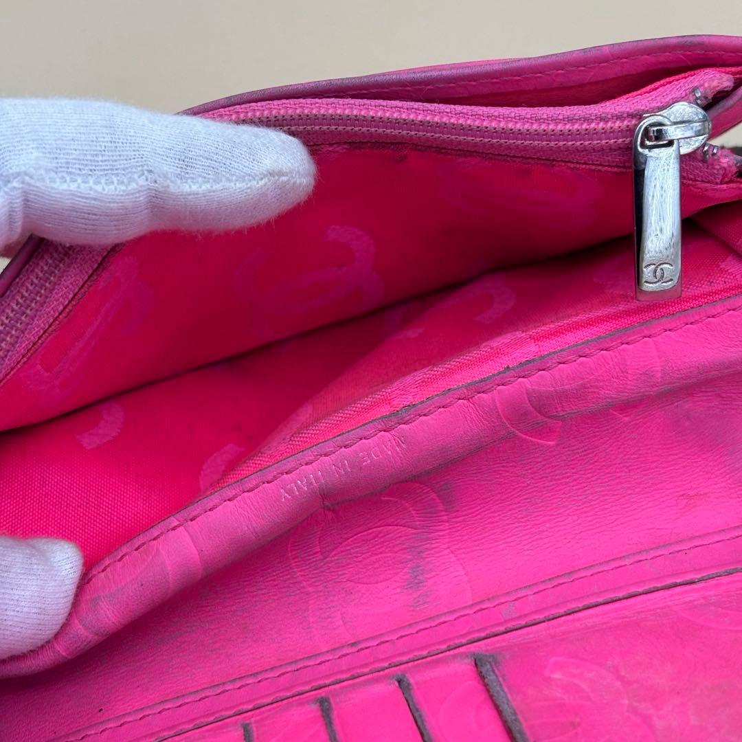 CHANEL カンボンライン 長財布 ピンク×ホワイト 正規品 シリアルあり