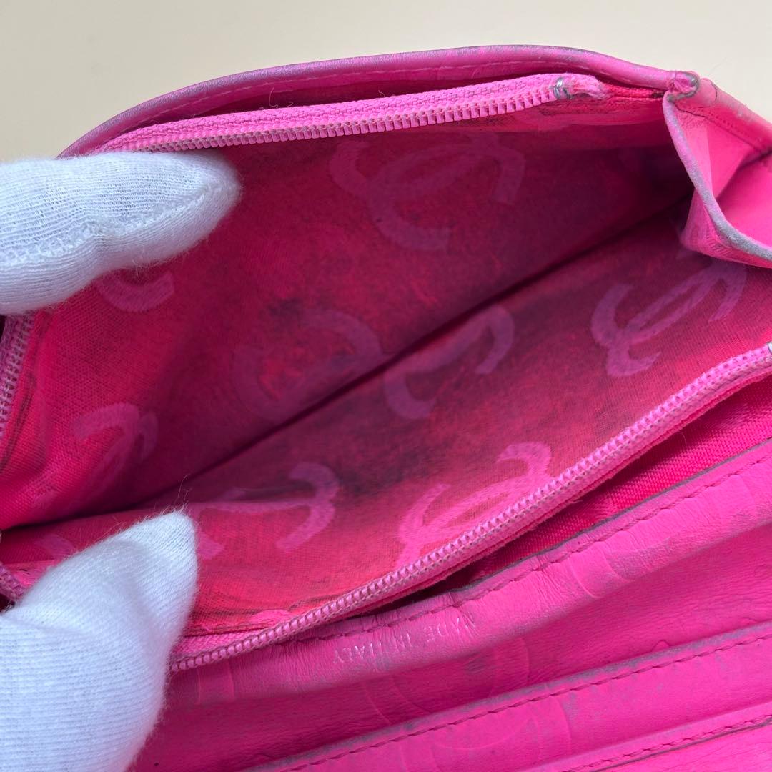 CHANEL カンボンライン 長財布 ピンク×ホワイト 正規品 シリアルあり