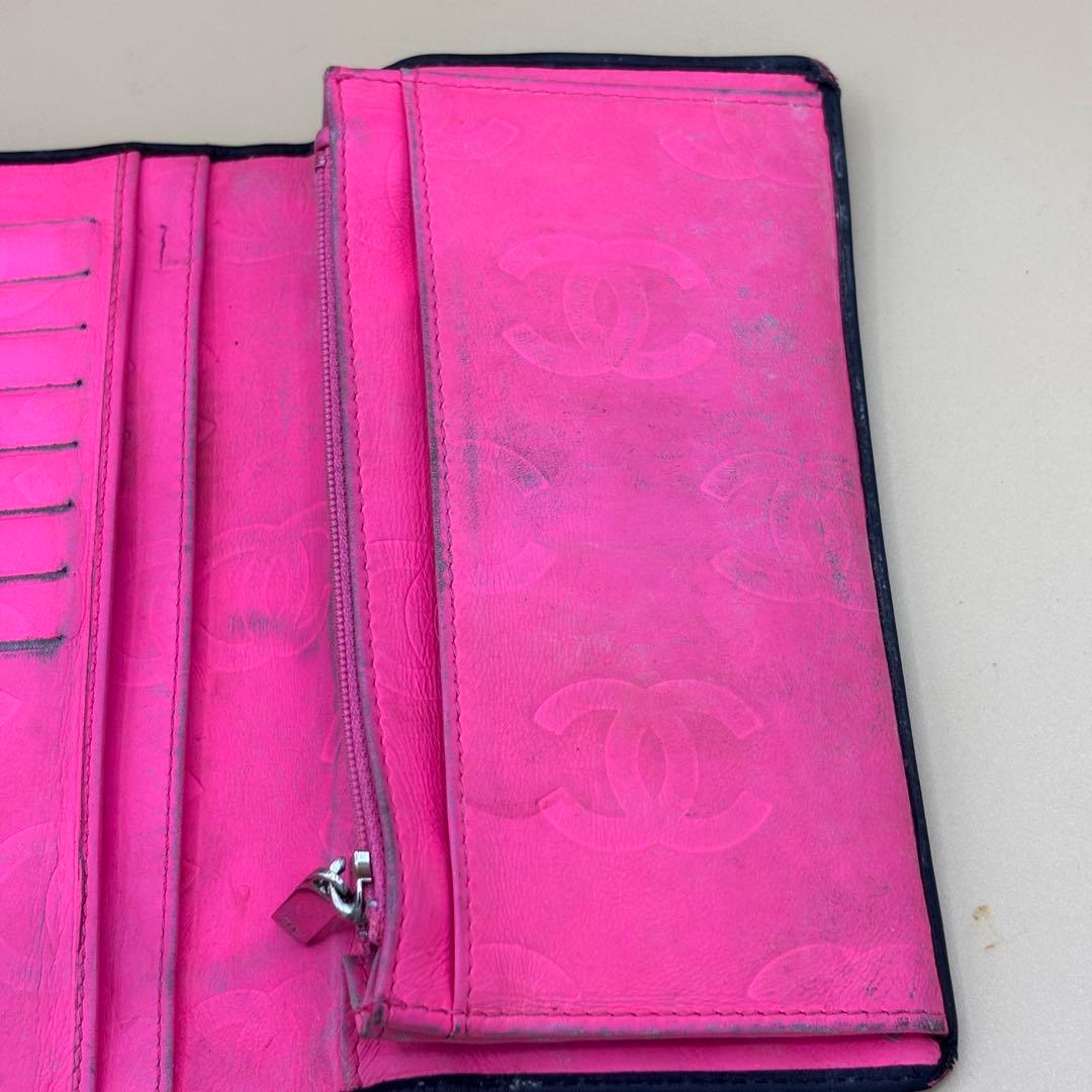 CHANEL カンボンライン 長財布 ピンク×ホワイト 正規品 シリアルあり
