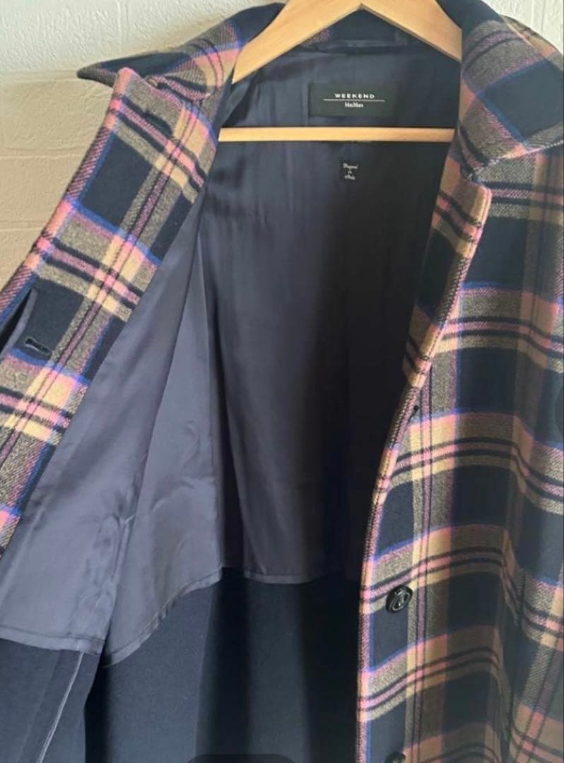 【新品同様】MAXMARAクチートアマーノチェック柄ステンカラーコート42