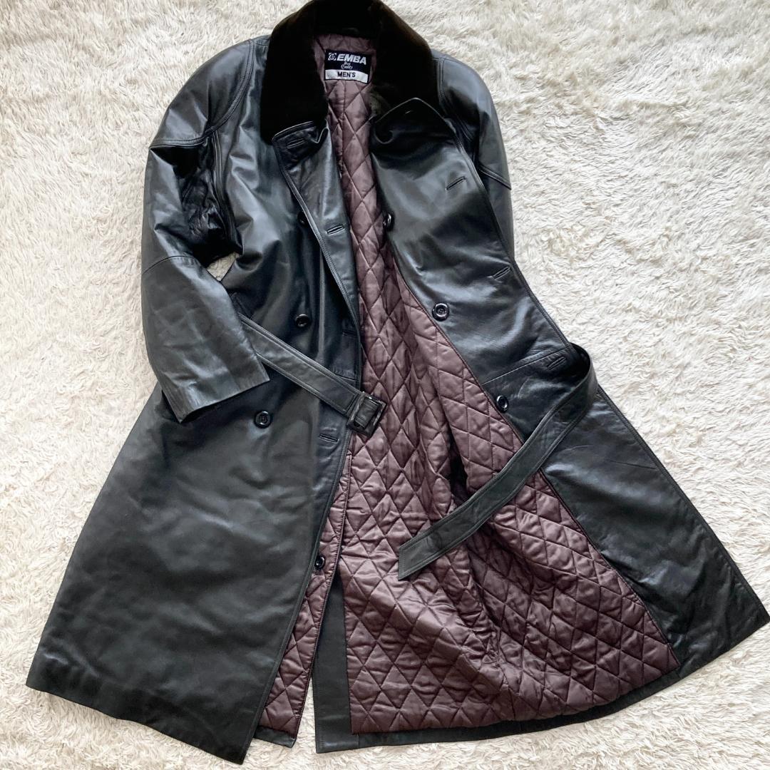 希少色 未使用級 着丈122cm　トレンチ コート　XL　レザー　ダークグリーン