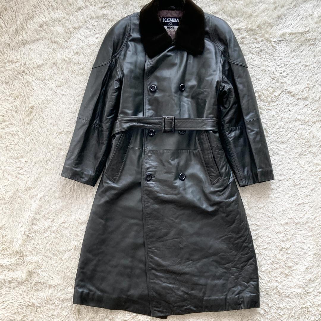 希少色 未使用級 着丈122cm　トレンチ コート　XL　レザー　ダークグリーン