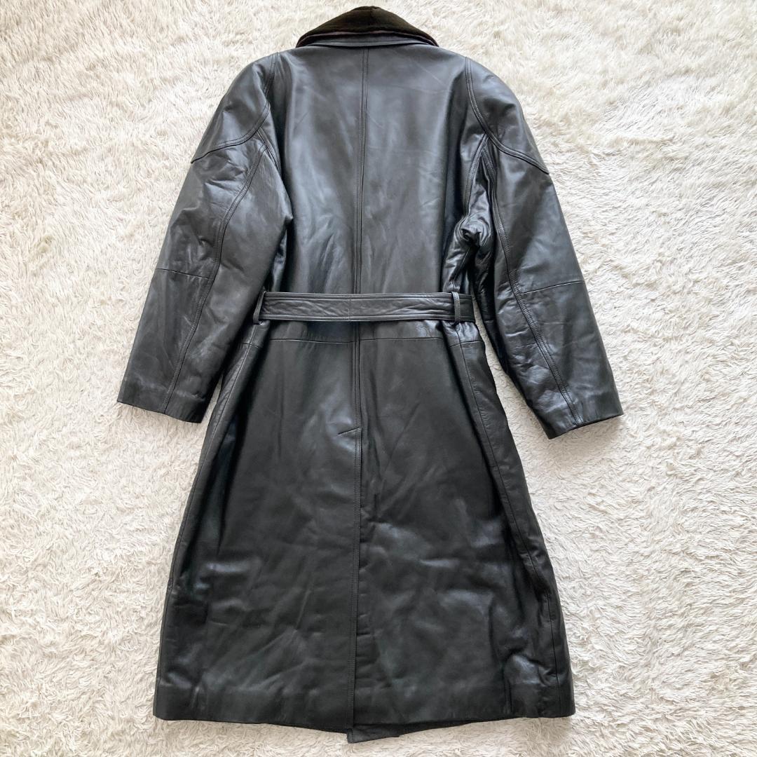 希少色 未使用級 着丈122cm　トレンチ コート　XL　レザー　ダークグリーン