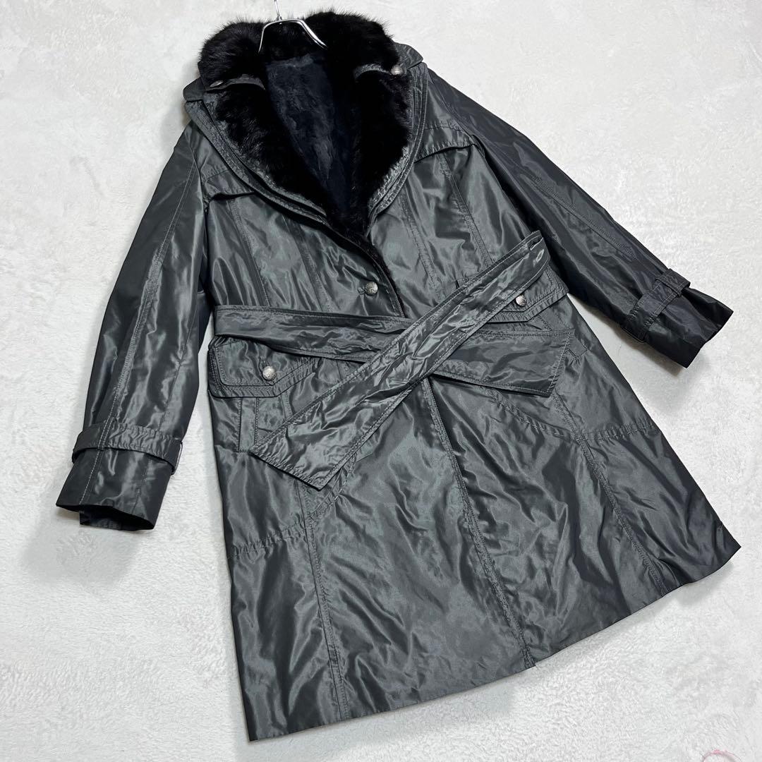 ミンク×レッキスファー トレンチコート メタル釦 ベルト ライナー脱着可